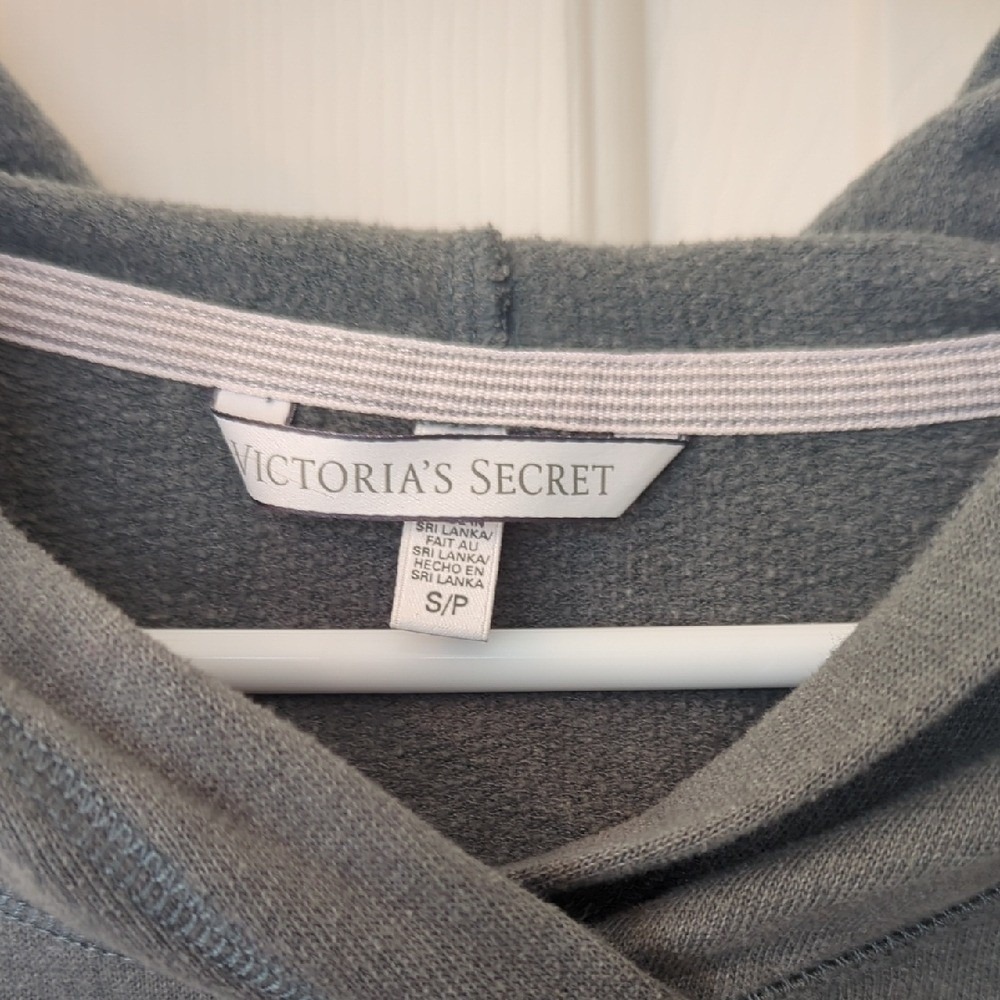 Victorias Secret VSNY Hoodie Gray Gold Graphic Side Zip Pullover Sweatshirt S - Picture 2 of 5